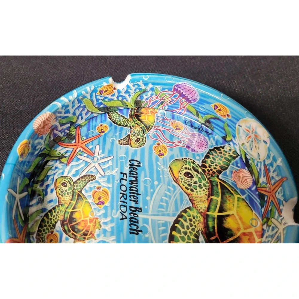 Clearwater Beach, Florida Souvenir Ceramic Ashtray Sea Turtles Marinine Life